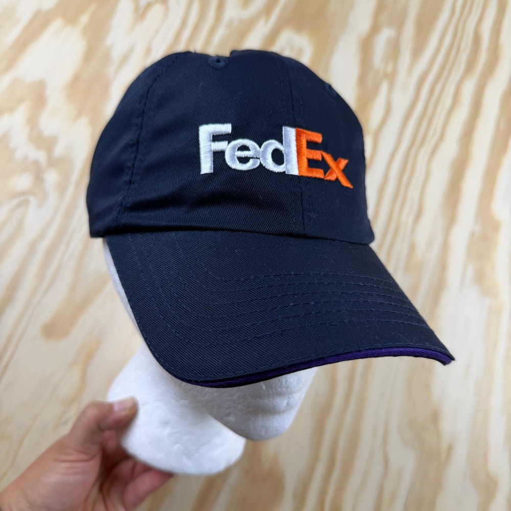 FedEx Navy Blue Logo Embroidered Adjustable Strapback Hat Cap FD7281 Workwear